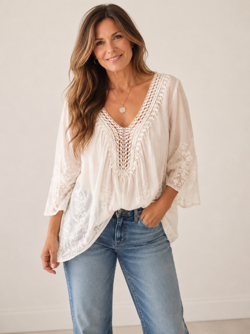 Boston Proper white boho top